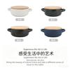 Double Ear Ceramic Soup Bowl with Bamboo Lid, 700ml Japanese Style Ramen Bowl, Microwave and Dishwasher Safe Porcelain bowl for Salad, Oatmeal, Baking