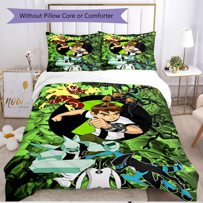 3pcs Duvet Cover Set (1*Duvet Cover + 2*Pillowcase, Without Core), Ben 10 Cartoon Print Soft All‑Season Bedding Set, Home Bedroom Decor Gift