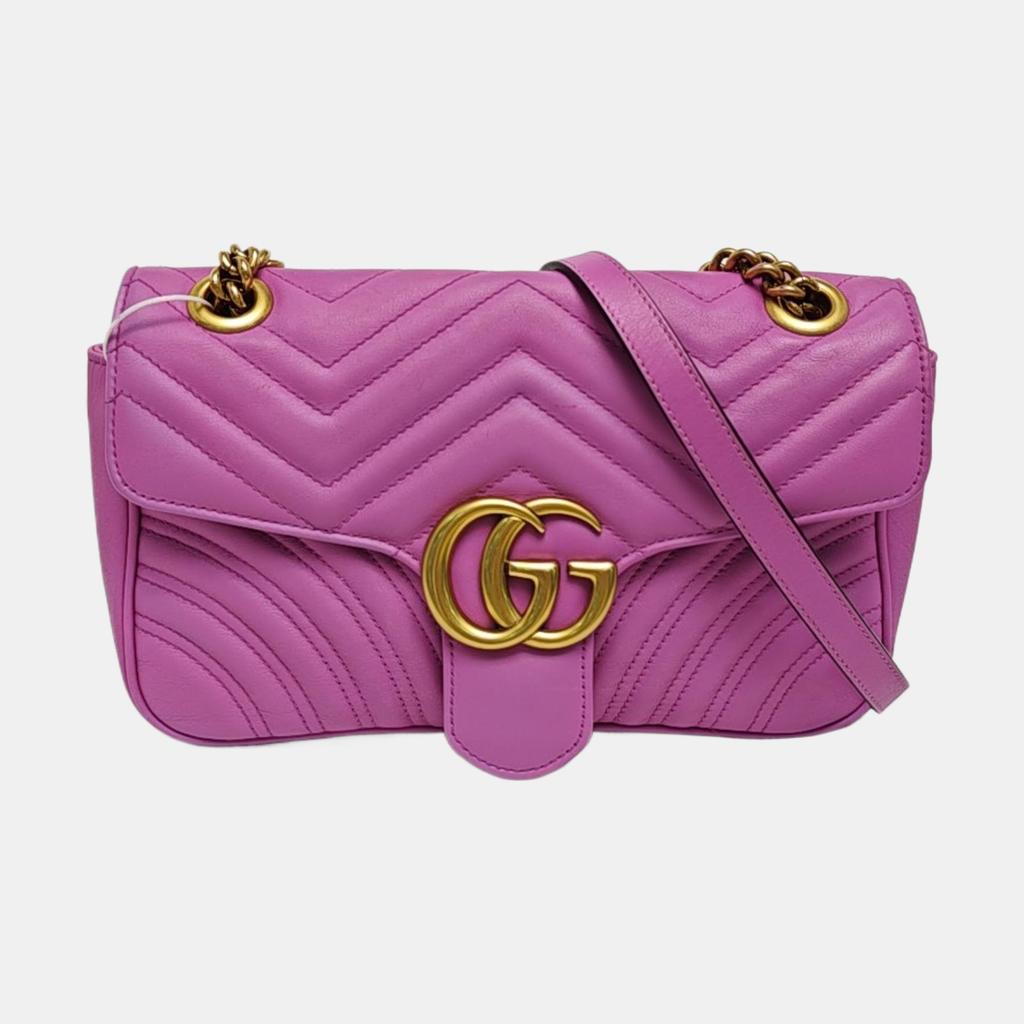 [Pre-Owned] GG Marmont Medium Pink Leather Quilted Wave Shoulder Bag - Excellent #1W42MYS