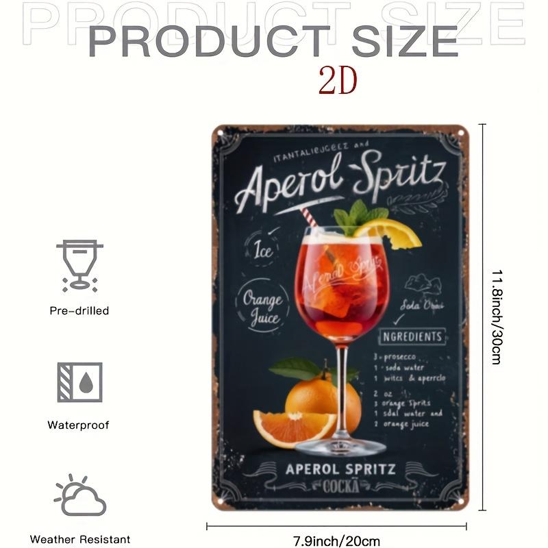 2D Flat, 1pc Vintage Aperol Spritz Roostertail Wall Art Plaque - 12x8 Inch Iron Tinplate Sign with Pre-Drilled Holes, Fade-Resis