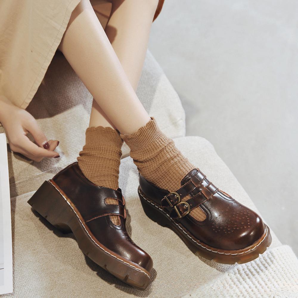 Ретро женские туфли на платформе японские туфли Мэри Джейн одинарные милые большие головки Jk маленькие кожаные туфли