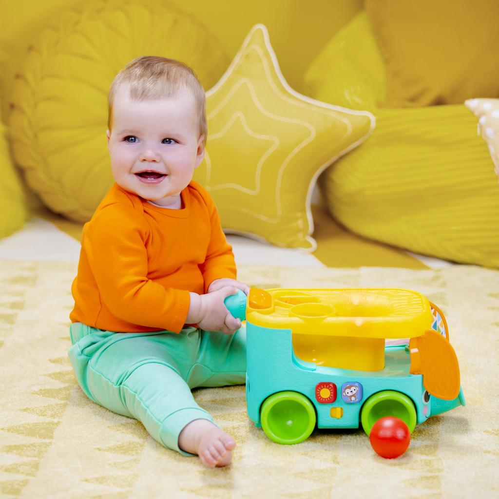 Bright Starts Kids2 Pop Roll Safari Bus Сафари и Развивающая игра для младенцев месяцев и Идеально для малыша и & (16827) - Автобус, Животное, Мяч, (6 Вверх).