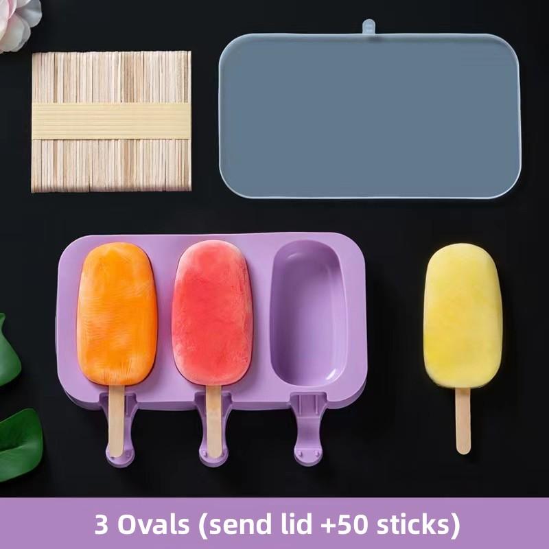 Silicone Ice Cream Mold Popsicle Siamese Molds with Lid DIY Homemade Ice Lolly Mold Cartoon Cute Image Handmade Kitchen Tools