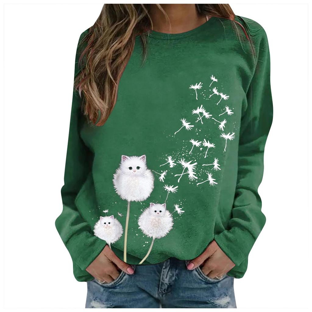 Printing Sweater Round Neck Pullover Top Casual Long-sleeved Women's T-shirt