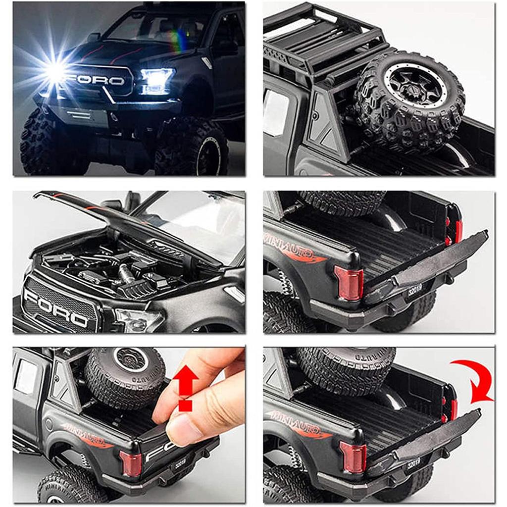 Масштаб 1/32 Ford Raptor F150, литая под давлением модель автомобиля, игрушечный автомобиль с откатным механизмом, звуком и светом для детей, коллекция подарков для мальчиков и девочек