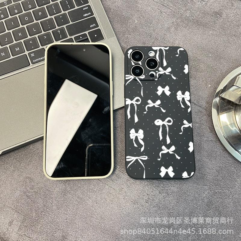 Белый бант подходит для чехла для мобильного телефона iPhone15 14PROMAX полноразмерный 13/11 противоударный 16/15 защитный чехол 17.