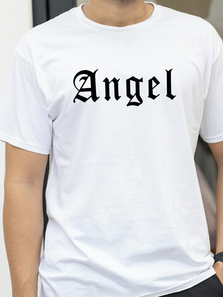 Vintage Angel Letter Graphic Tshirt Fashion Harajuku Streetwear Casual Cotton Tops Tshirt Round Neck Short Sleeve Tee