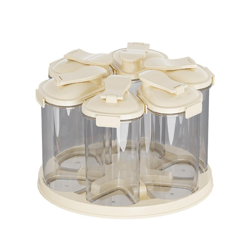 Sealed 6 Grids Grain Storage Box Food Grade Rotating Rice Container Grain Dispenser Kitchen Use