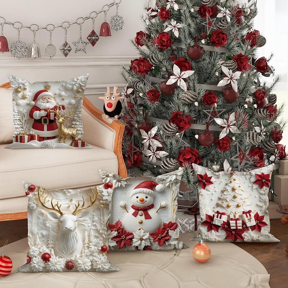 Set of 4 Christmas Throw Pillow Covers 18x18 Inch Christmas Theme Decorative Cushion Cases for Sofa Couch Home Office Decor