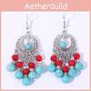 Turquoise Ethnic Simulation Beaded Earrings With Silver Filigree For Daily Wear