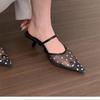Fashion Fairy-style Pointed-toe Sandals for Women In Summer, Niche Design, Mesh Ironed Diamond Stiletto Baotou Sandals