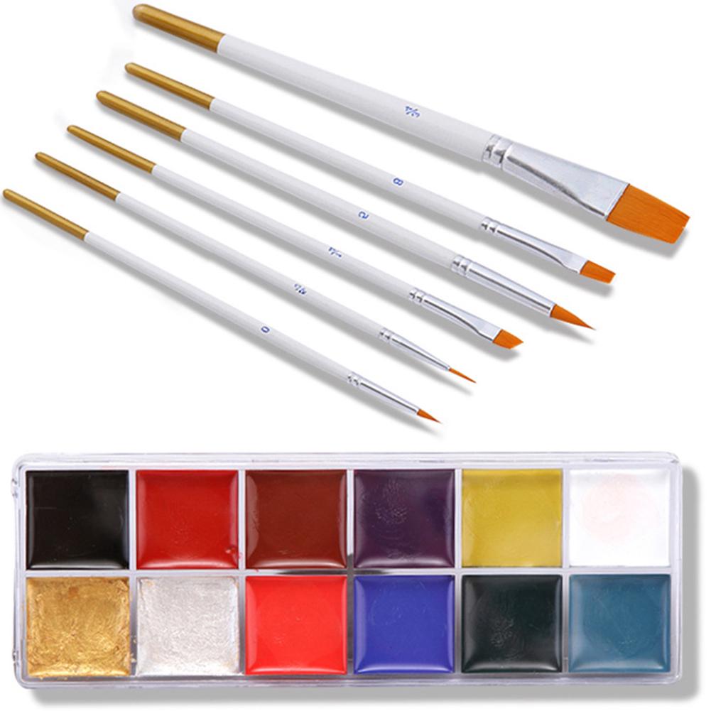 Набор масляной живописи для тела, Хэллоуин, 12 цветов, моющаяся картина маслом для лица и тела, пигментные кисти, инструмент для макияжа