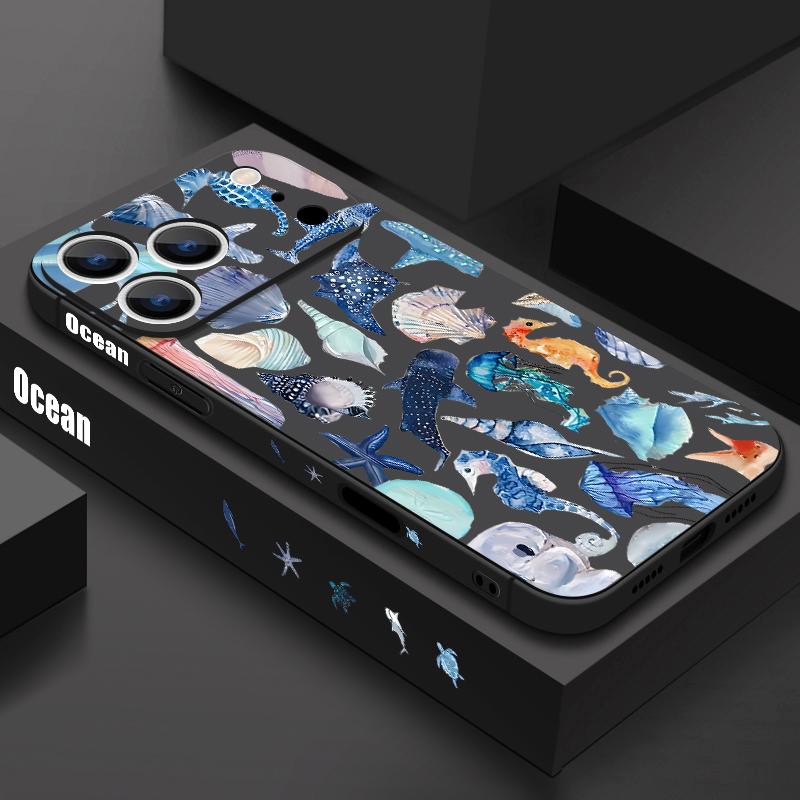 Чехол-ремешок с рисунком Осьминог и Черепаха для iPhone 17 Pro Max 17e 16 15 14 13 Pro Max 17 Pro 16e 11, противоударный, мягкий, из ТПУ