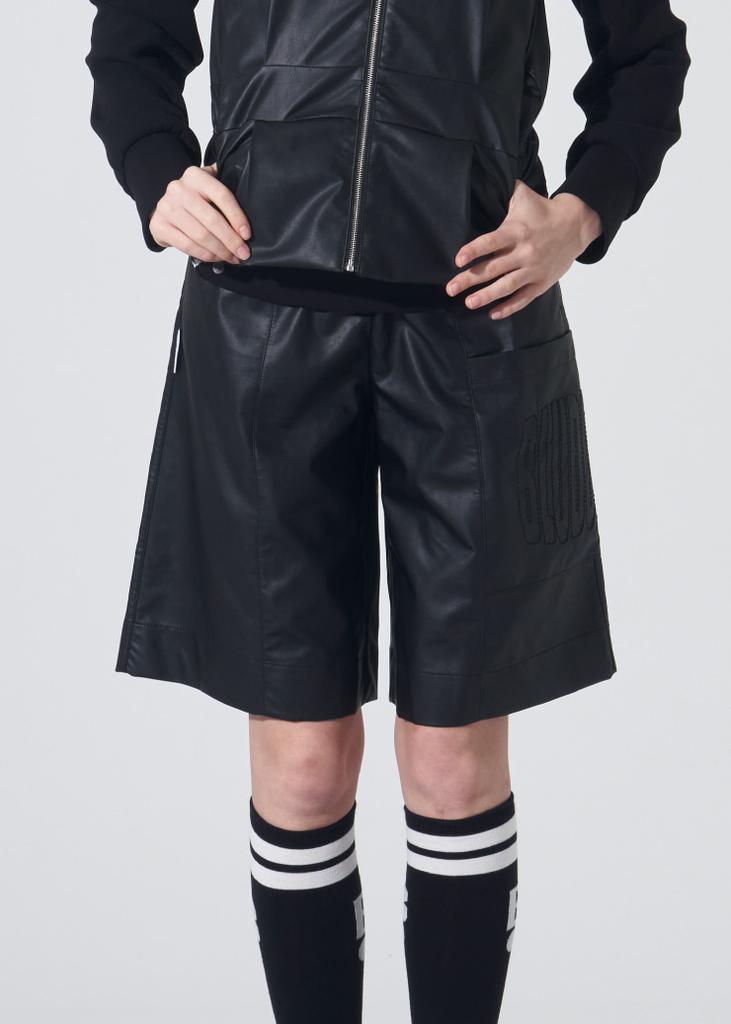 Blue Dot Faux Leather Bermuda Shorts_Bk