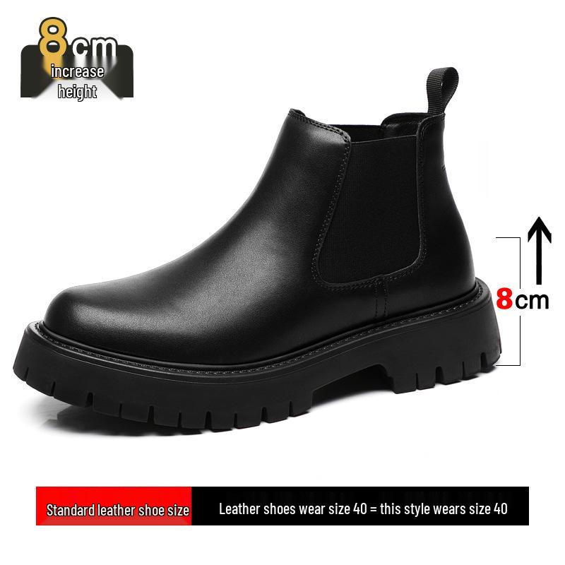 Men's British-Style Chelsea Boots: Thick-Soled, Height-Enhancing, Genuine Leather, Slip-On, Mid-High Top, Autumn/Winter Martin Boots.
