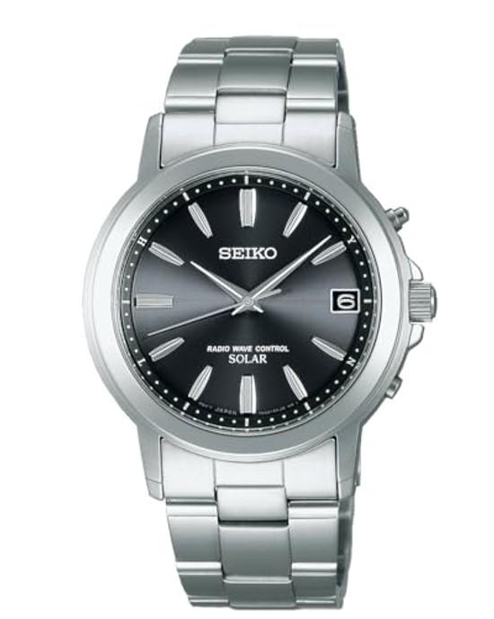 SEIKO SELECTION SBTM169 мужские наручные часы с солнечным питанием и радиосинхронизацией, с календарем даты, черный циферблат, серебристый сапфировый стекло, нержавеющая сталь, водонепроницаемость 10 АТМ