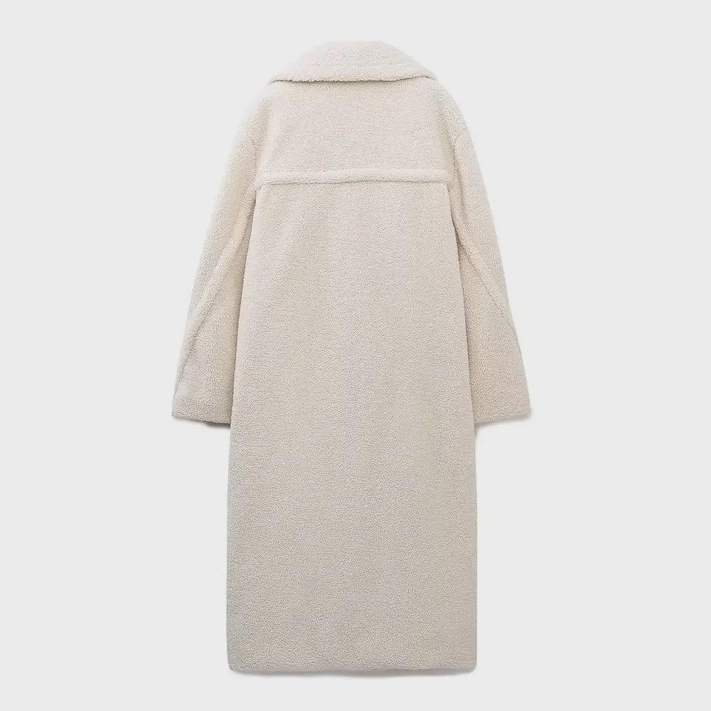 Женское однотонное флисовое пальто осень/зима 2023 года - теплое повседневное длинное пальто из овечьей шерсти