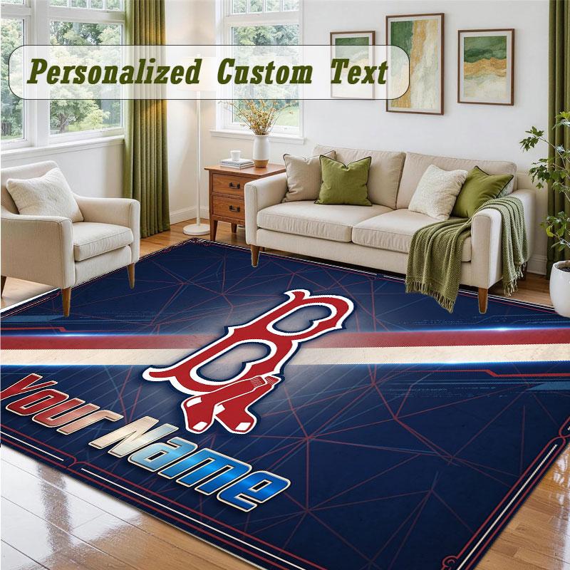 Crystal Velvet Square Rug Custom NameBoston Red Sox Pattern Non Slip Home Floor Decor Rug