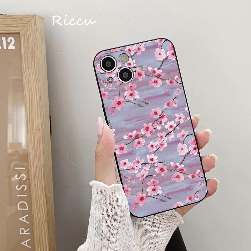 Розовый чехол для телефона с рисунком цветка сакуры для iPhone 14 11 12 Pro 8 7 Plus X Pro MAX 13 MINI XR XS SE 2020 Мягкие чехлы для телефонов с рисунком
