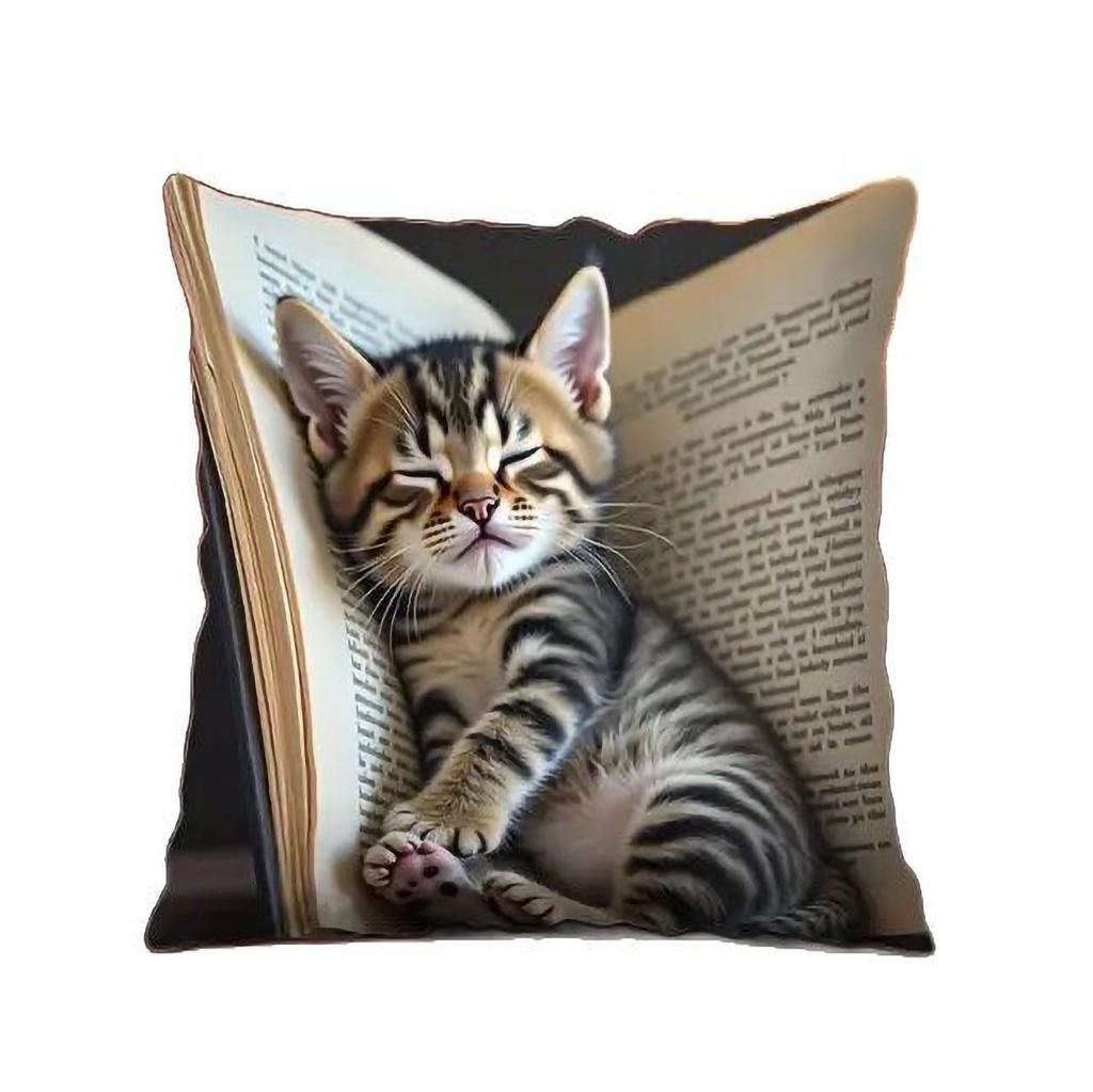 1pcs Cute Cats Zipper Closure Short Plush Material Pillowcase, Suitable for Car, Farmhouse, Bedroom, Living Room Sofa Pillow Cover