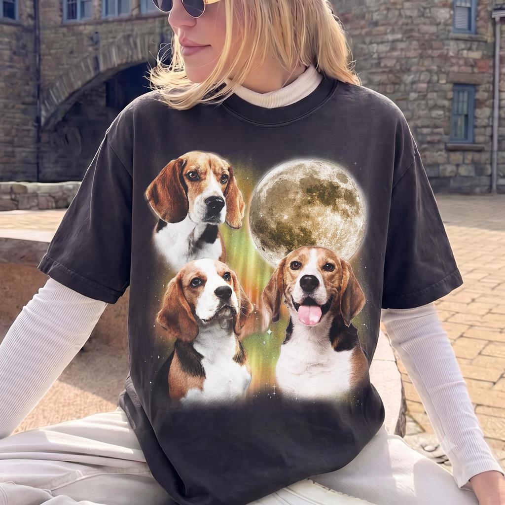 Retro Beagle Howling Moon T-Shirt, Aurora Borealis Dog Tee, Beagle Lover Shirt