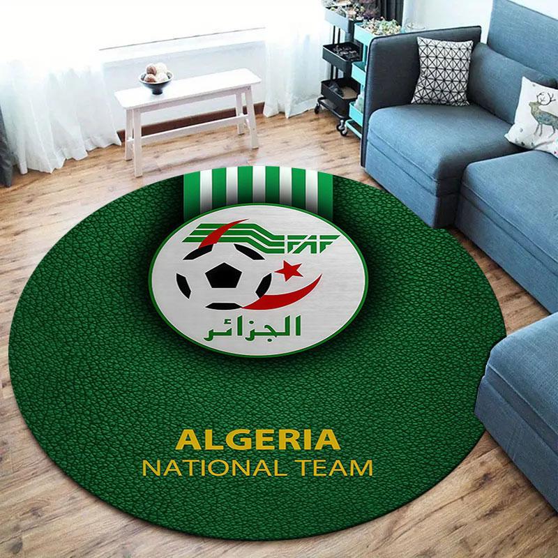Algeria National Football Team Round Area Rug,Carpet Rug for Living Room Bedroom Sofa Playroom Decor,Non-slip Floor Mat