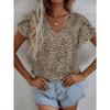Stylish and Elegant Women's Shirt Small V-neck Short Sleeve Petal Sleeve Pleated Lace Full Body Print Woven Casual