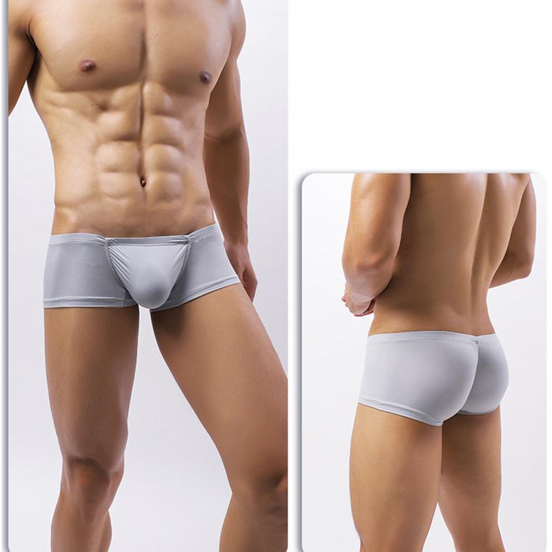 Мужские трусы-боксеры с низкой посадкой из ледяного шелка, сексуальные, однотонные, тонкие, удобные, невидимые, плотно прилегающие
