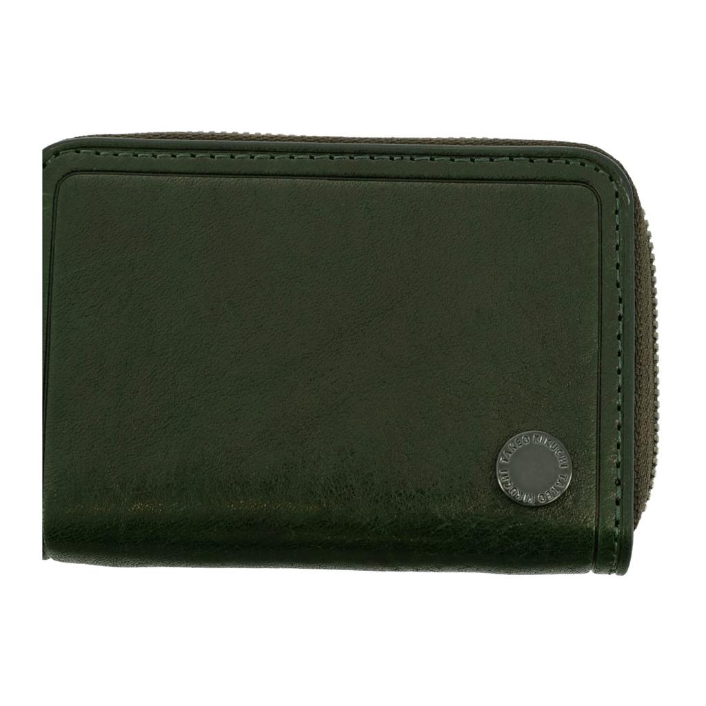 Круглый кошелек для монет на молнии из натуральной кожи, 730612, чехол для монет, мини-кошелек, кожа коровьей шкуры, зеленый [Takeokikuchi] Мужской [05]