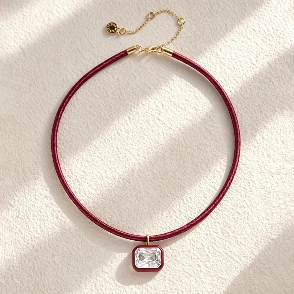 Colorful Cord Zircon Pendant Necklace Shiny Zircon Geometric Necklace  Daily Wear Necklace