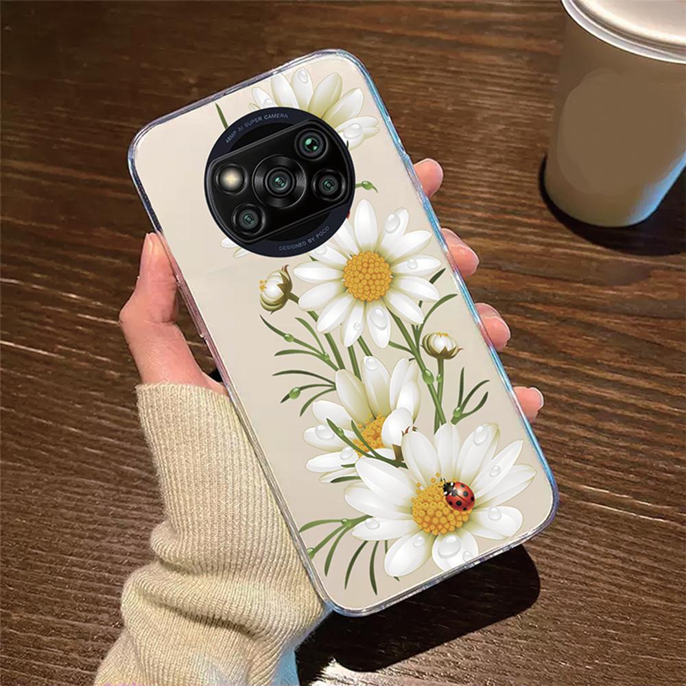 Rose Flower Daisy Oil Painting Phone Case For Xiaomi Poco X3 NFC X3Pro Cover Protection Clear Couple Transparent PocoX3 6.67"