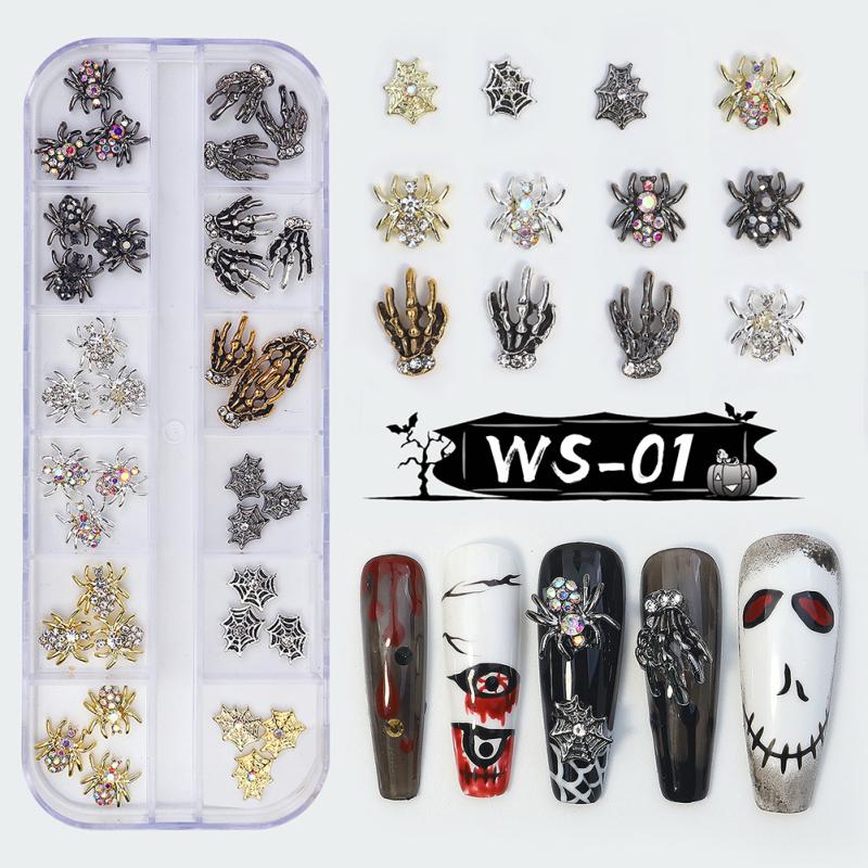 Хэллоуин Алмазные пластины для штамповки ногтей паук череп узор Diy наклейки для дизайна ногтей наклейки для ногтей