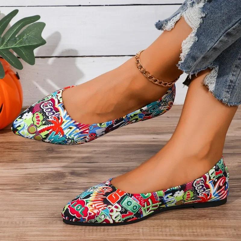 Women's Shoes Hot Selling 2024 New Slip-On Women's Flat Shoes Pointed Toe Mixed Color Shallow Mouth Square Heel Daily Career