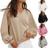 Women's Fashionable Solid Color Patchwork Lace Casual Loose Fitting V-Neck Sweatshirt Top