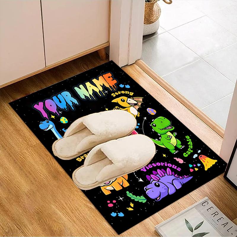 1PC Custom Name Dinosaur Artwork Theme Floor Mat Ideal for Living Room, Game Rooms, Office, Bedroom,Floor Mat Playful Design