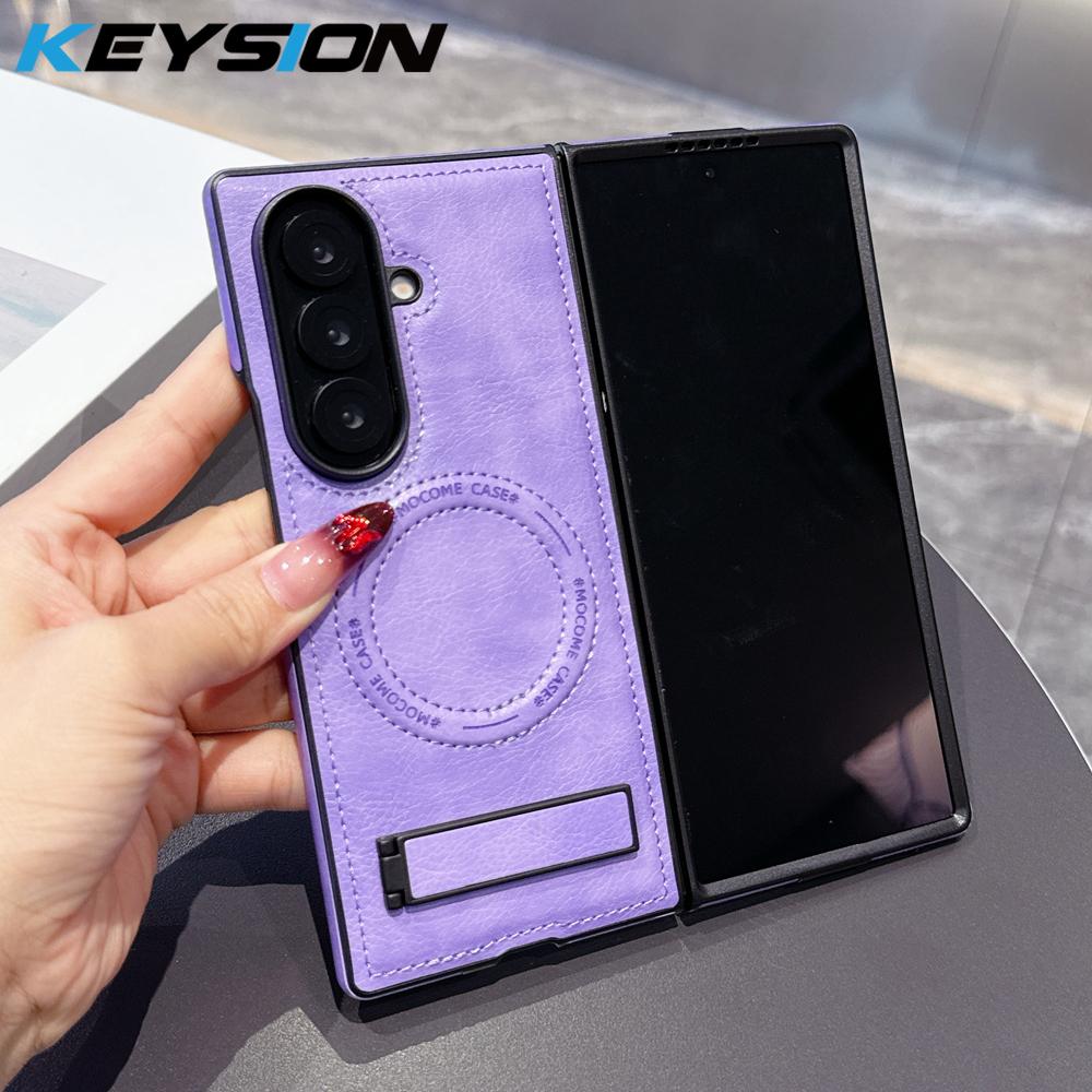 KEYSION Роскошный магнитный чехол из искусственной кожи для MagSafe для Samsung Galaxy Z Fold 7 5G, подставка, беспроводная зарядка, задняя крышка для телефона