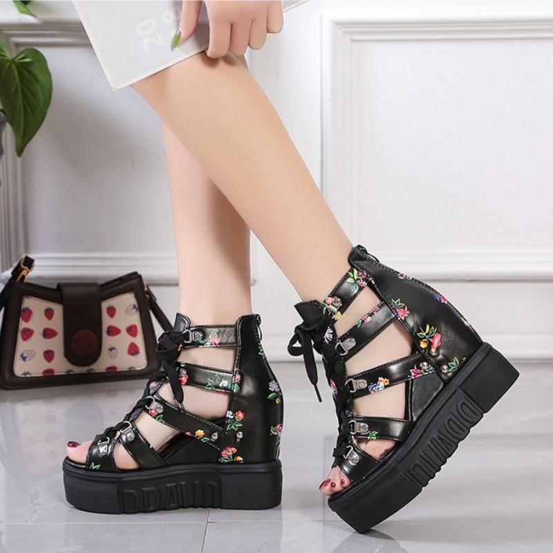 High-Heeled Sandals Women'S Summer New Style Platform Hollowed Out Fish Mouth Sandals