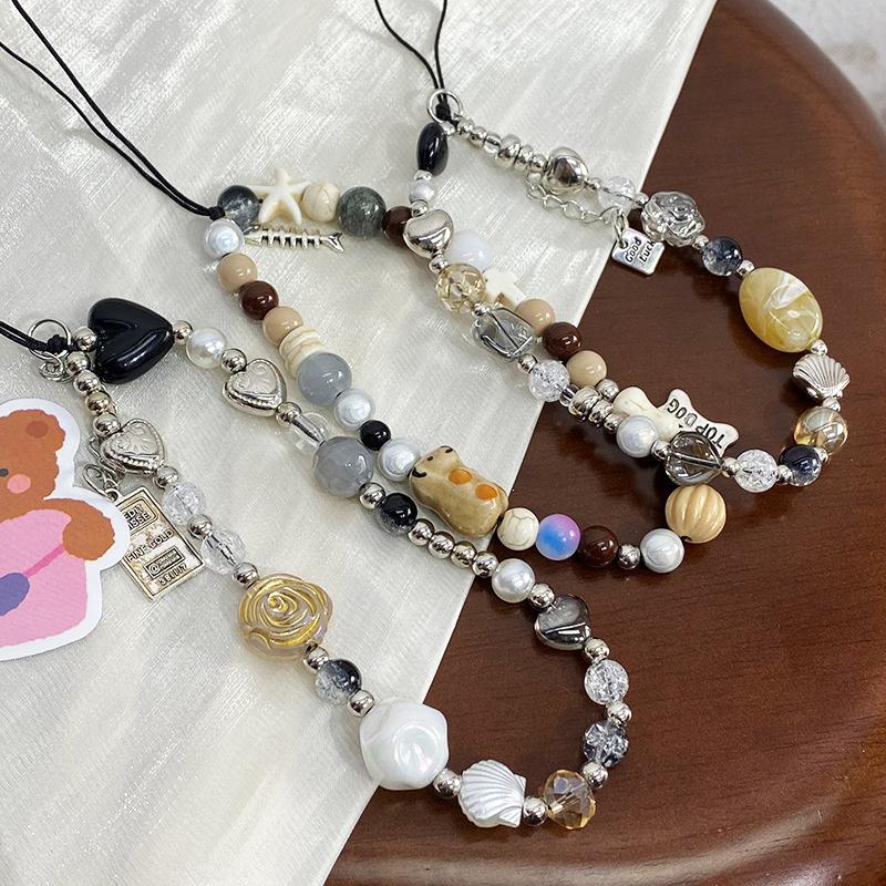 Браслет-цепочка с бисером в виде медведя-щенка для мобильного телефона, ремешок для телефона с защитой от потери, брелок с бусинами и подвеской для Xiaomi, iPhone