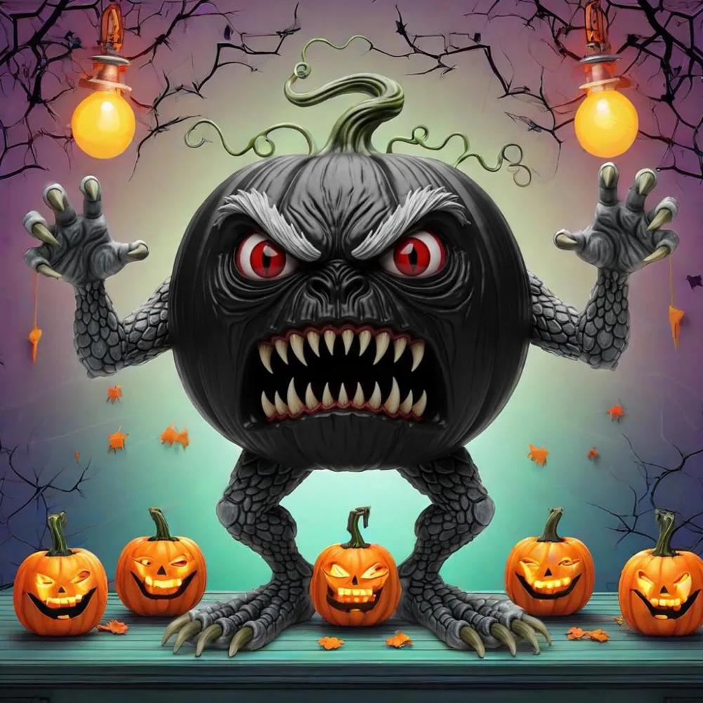 Pumpkin Decor Jack-o-lantern Figurine Spooky Resin Halloween Tabletop Decoration Pumpkin Evil Figurine for Home Office Desk