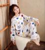 Женский пижамный комплект с длинным рукавом и мультяшным принтом - Милая домашняя одежда в корейском стиле для осени, зимы, весны - Доступен большой размер