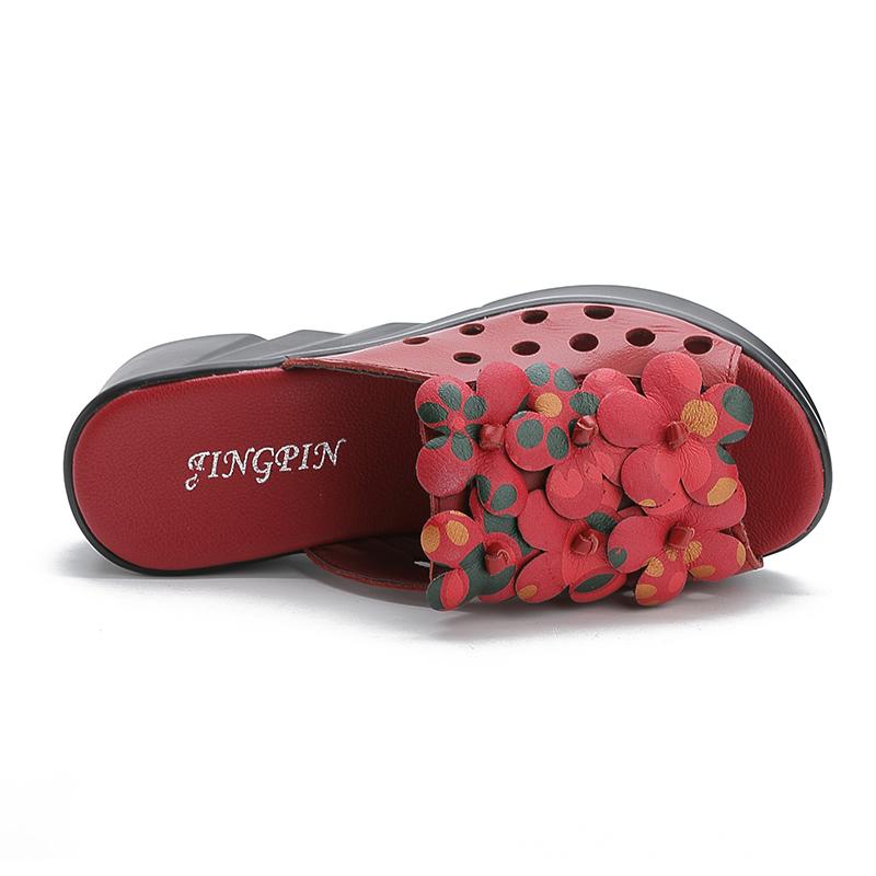 Fashion GKTINOO Summer Woman Shoes Platform Slippers Wedge Genuine Leather Women High Heel Slippers For Women Retro Sandals Female Shoes