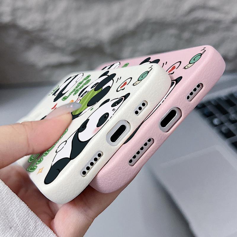 Чехол для телефона с матовой кожей и рисунком панд для iPhone 16 Pro Max 15 Pro 14 13 12 11, тонкий, ударопрочный, мягкий чехол-бампер из ТПУ