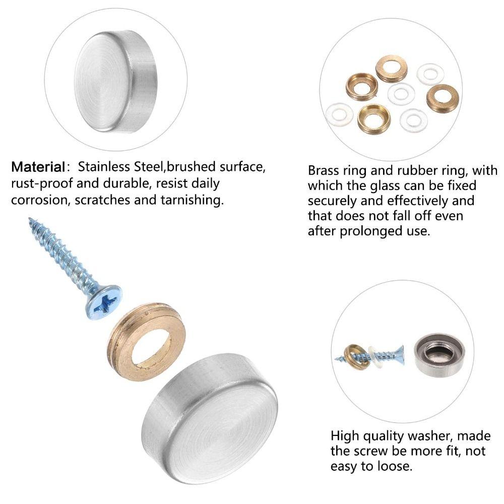 20 шт. серебряных колпачков для винтов из нержавеющей стали 0,63"/16 мм для зеркальных винтов, журнальных столиков