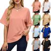 Женская весенне-летняя однотонная нить с круглым вырезом и рукавом средней длины, свободная футболка с капюшоном