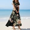 Women's Casual Fashion Print Long Dresses V-Neck Short Sleeve Dresses