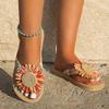 Imitation Braided Jute Rope Tassel Slippers with Sun Flowers Fashion Outdoor Tassel Slippers for Women with Thick Heels And Flowers