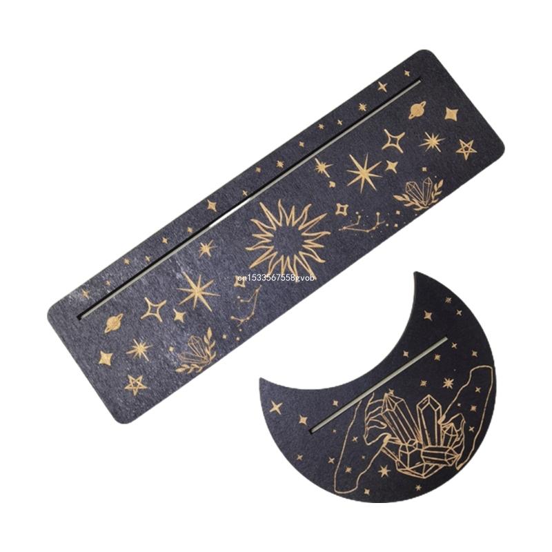 2 Pieces Wooden Tarot Card Stand Holder, Moon Shape and Rectangle Wooden Tarot Card Display Stand Base for Oracle Lenormand Meditation