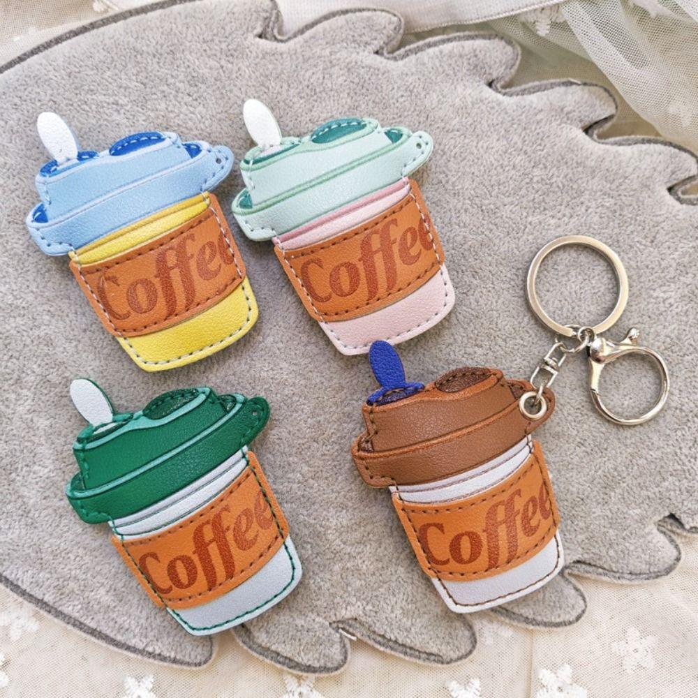 Hanger Pu Keychain Candy Color Bag Charm Lovely Coffee Cup Leather Pendant Bag Pendant