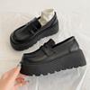 Ежедневные черные ретро туфли на высокой платформе из кожи женские новые весенне-осенние туфли 2025 года французские однопедальные мокасины