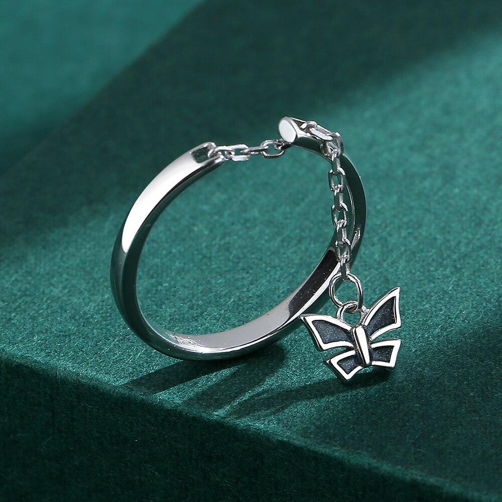 Модное открытое регулируемое кольцо с бабочкой и бахромой для женщин, натуральное серебро S925, ювелирные изделия на день святого Валентина, рождественский подарок